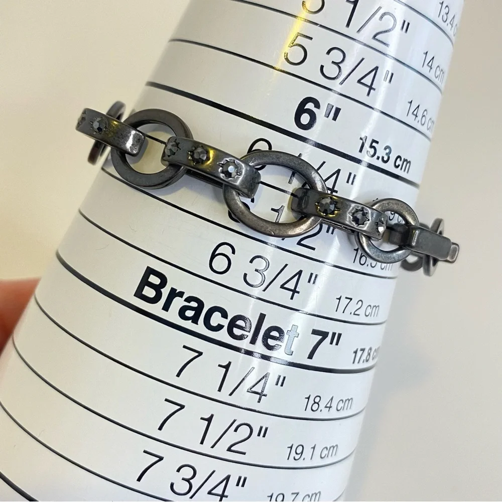 Marlyn Schiff Gunmetal Rhinestone Chain Link Bracelet Toggle‎ Clasp